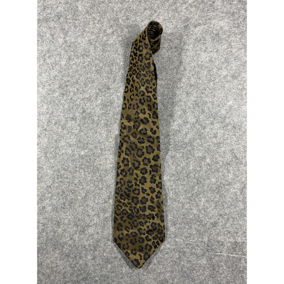 Fendi Tie Mens Brown Black Leopard Animal Print Silk Made in Italy Designer - Picture 1 of 10